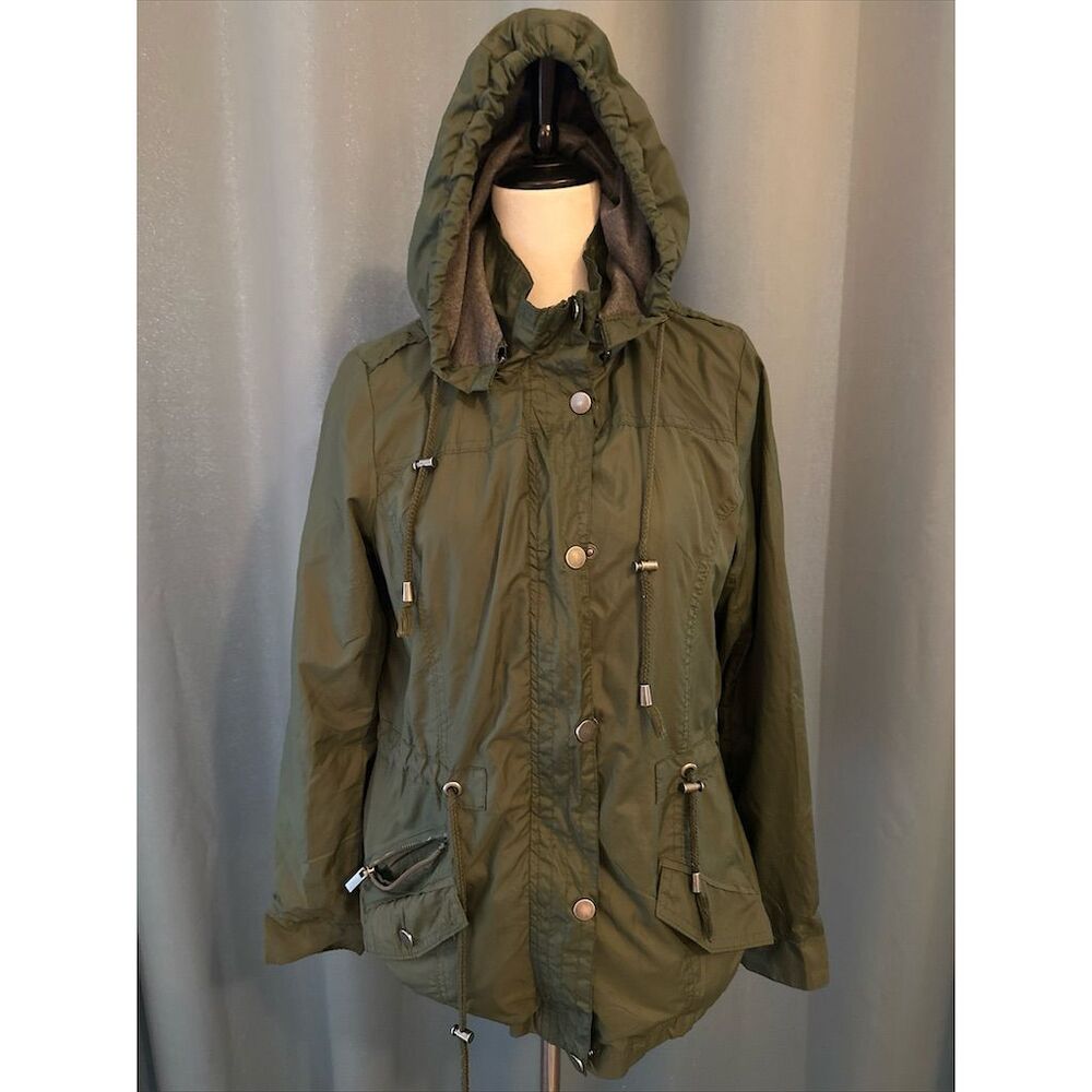 YMI Collection Women's Military Jacket L Green Hooded Casual Fall
